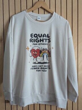Equal Rights Graphic Sweatshirt - Cream with Rainbow Heart Print L